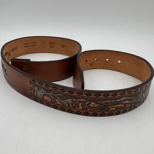 Leather Belt Tooled SZ 32 No Buckle Hand Painted